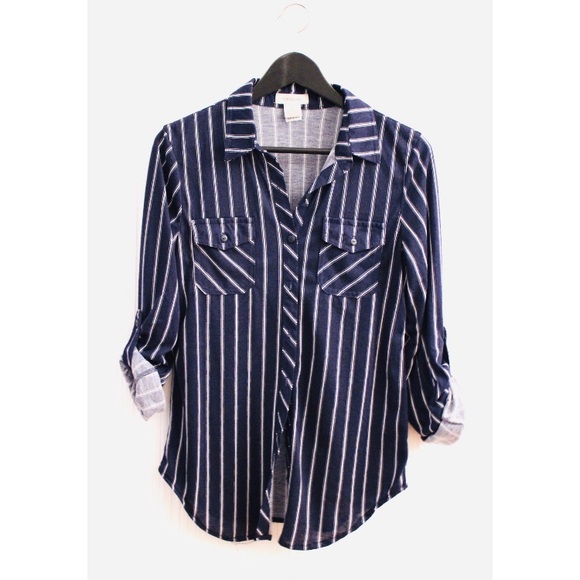 Navy Blue Striped Button-Down (Size Small) - Picture 1 of 2